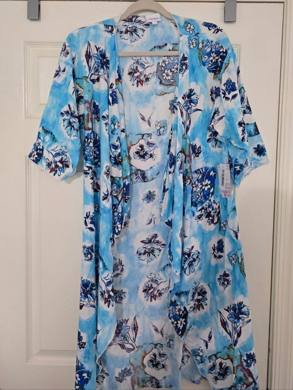 Lularoe Womens Blue Tropical Floral Kimono Duster OpenfrontSize S